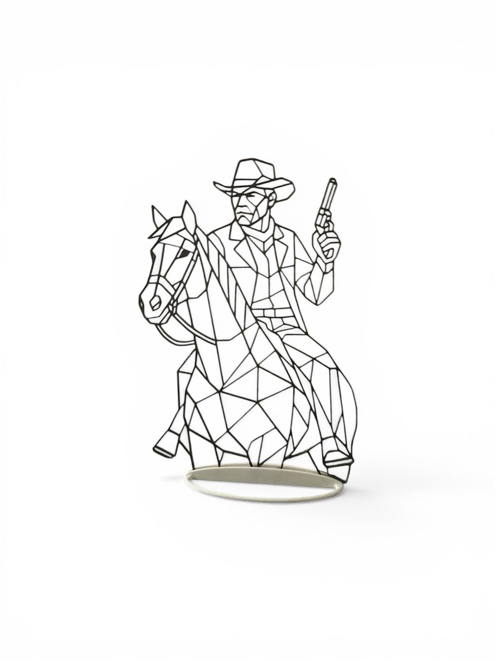Black Geometric Cowboy on Horse Art Sculpture - Home Art